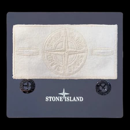 Rear view of off-white badge construction